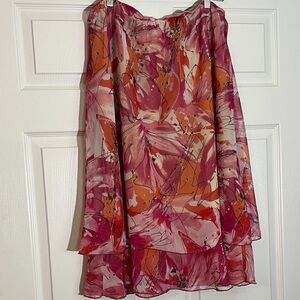 Vibrant Floral A-Line Skirt - Pink and Orange